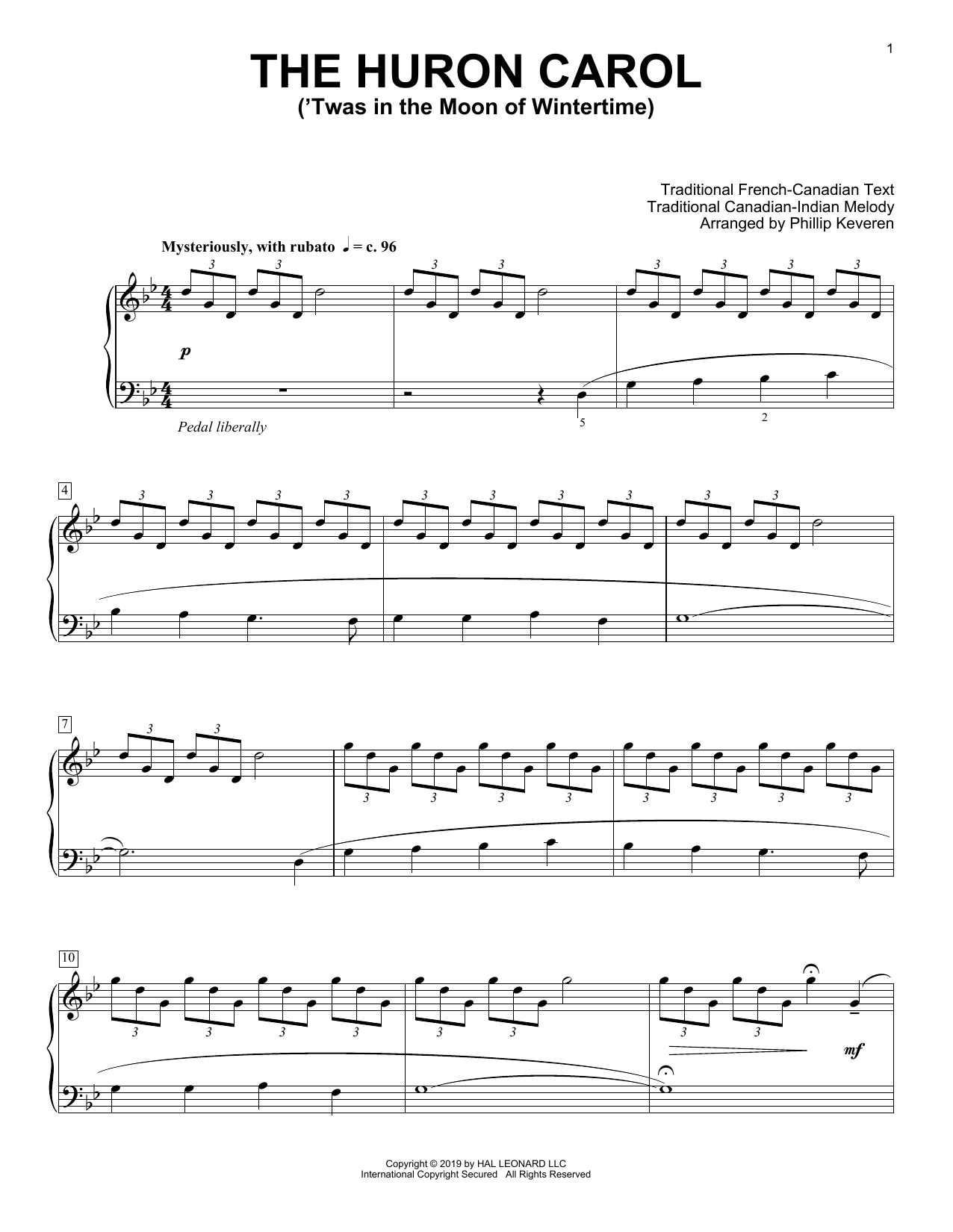 Traditional The Huron Carol ('Twas In The Moon Of Wintertime) [Classical version] (arr. Phillip Keveren) Sheet Music Notes & Chords for Piano Solo - Download or Print PDF