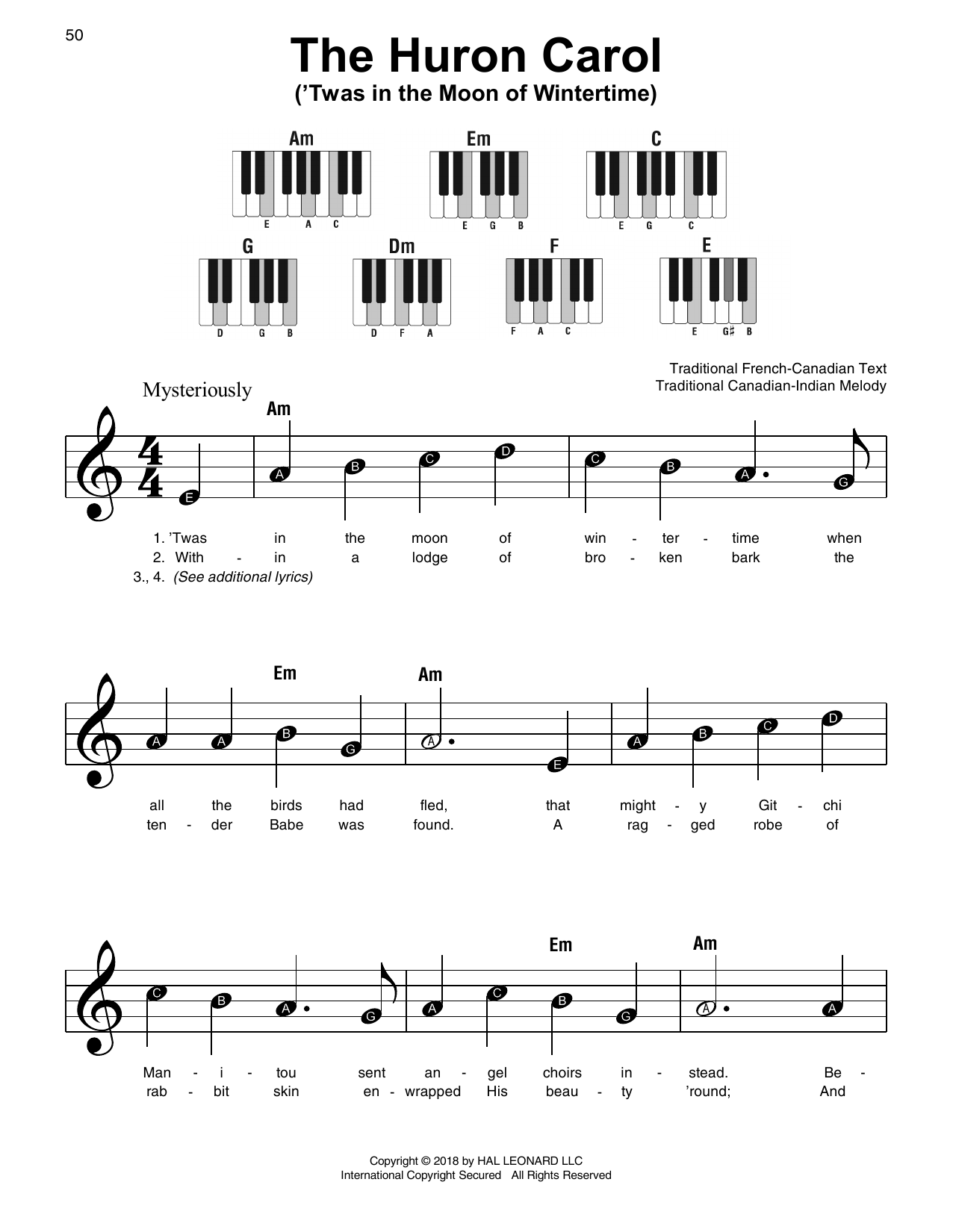 Traditional The Huron Carol ('Twas In The Moon Of Wintertime) Sheet Music Notes & Chords for Super Easy Piano - Download or Print PDF
