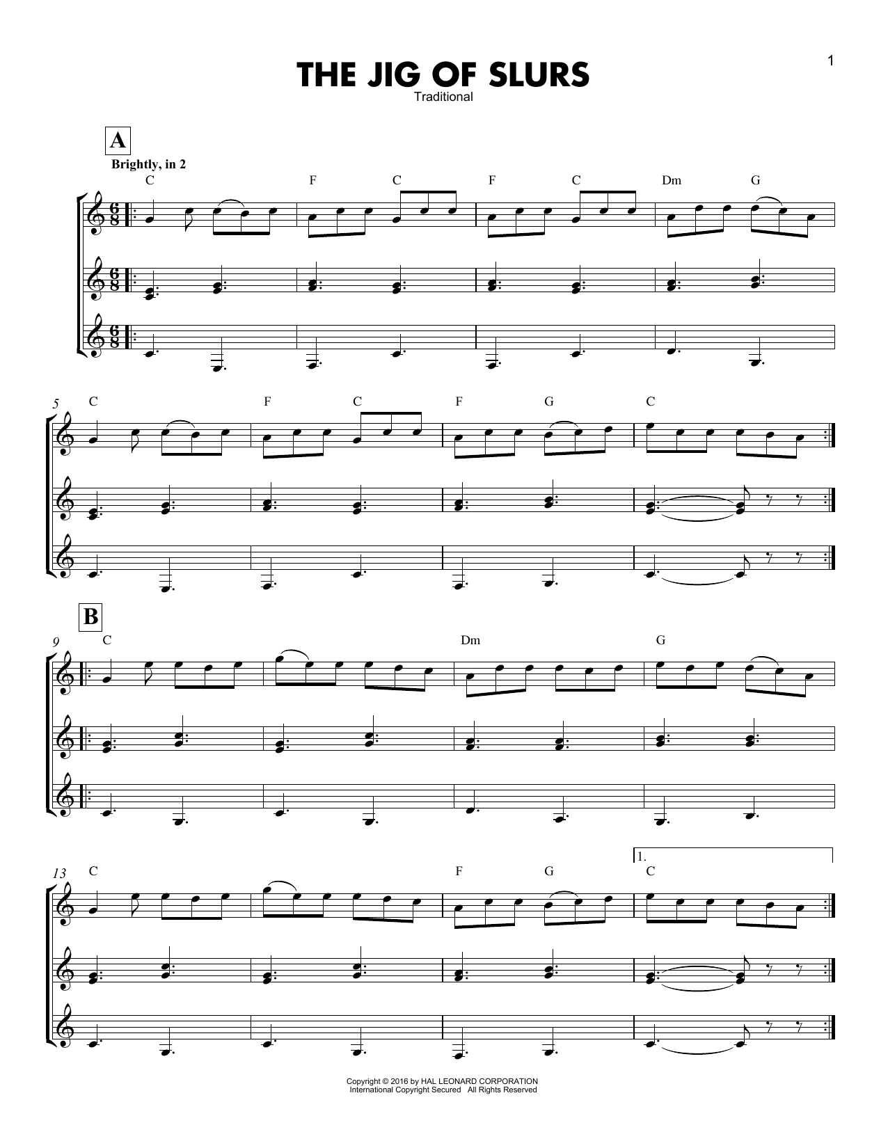 Traditional The Jig Of Slurs Sheet Music Notes & Chords for Guitar Ensemble - Download or Print PDF