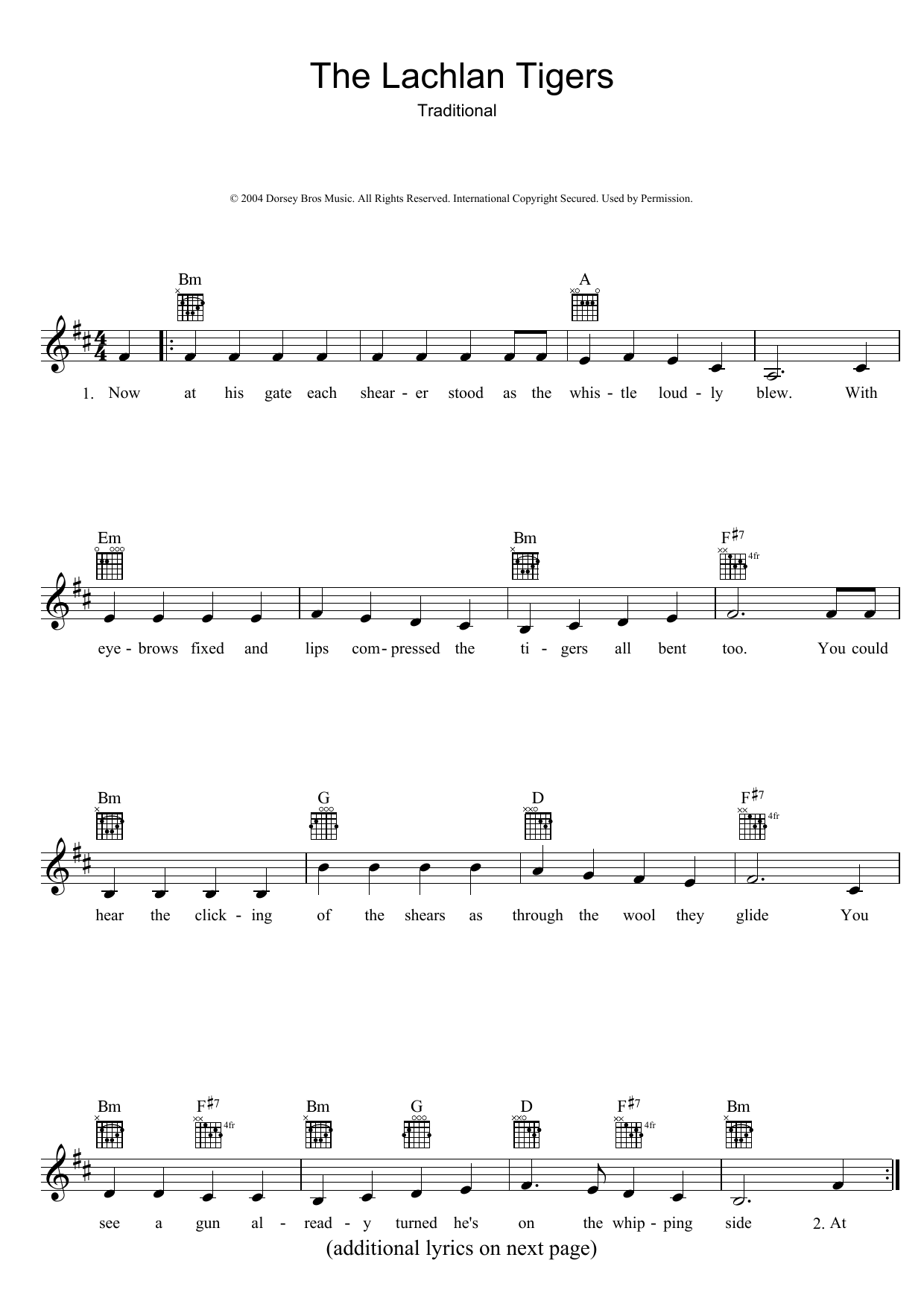 Traditional The Lachlan Tigers Sheet Music Notes & Chords for Melody Line, Lyrics & Chords - Download or Print PDF