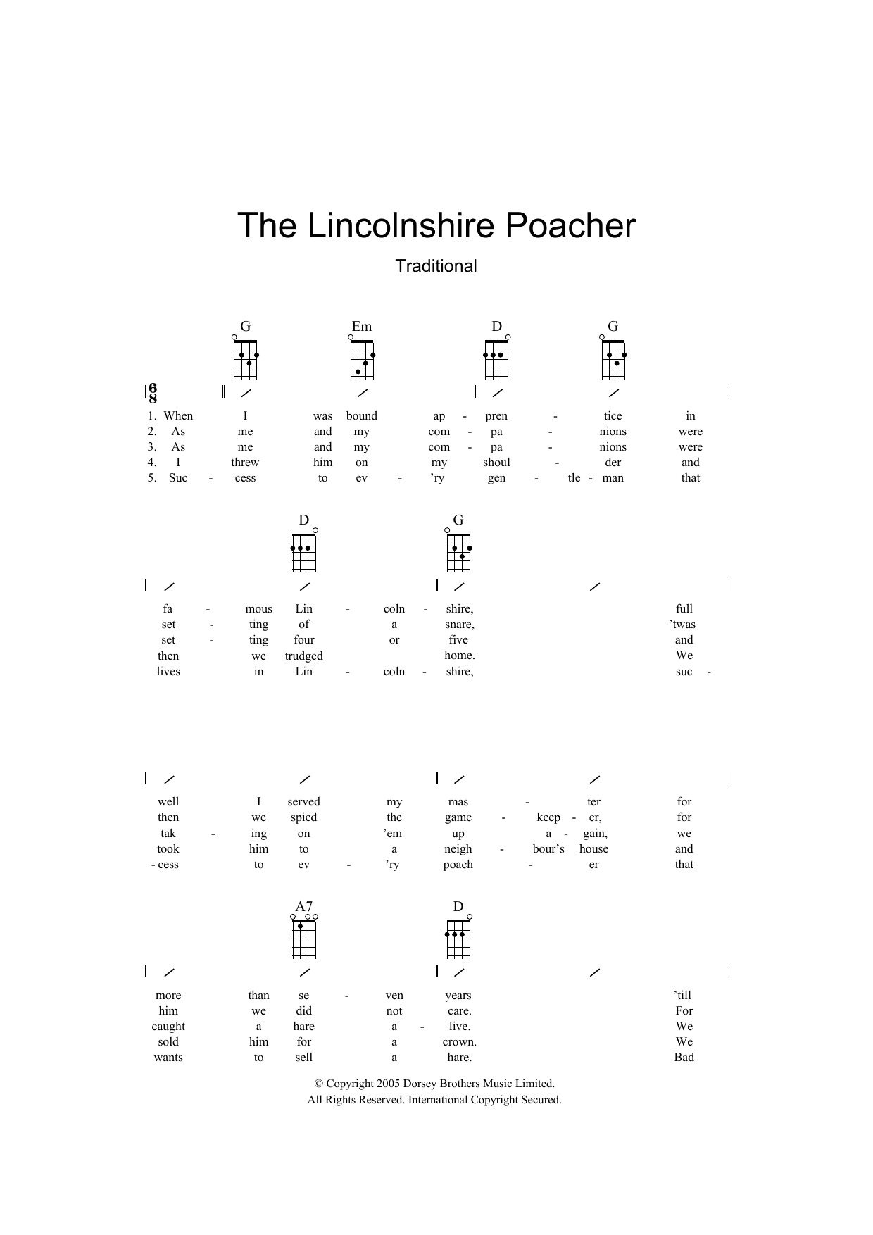 Traditional The Lincolnshire Poacher Sheet Music Notes & Chords for Ukulele with strumming patterns - Download or Print PDF