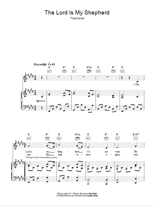 Traditional The Lord Is My Shepherd Sheet Music Notes & Chords for Piano, Vocal & Guitar (Right-Hand Melody) - Download or Print PDF
