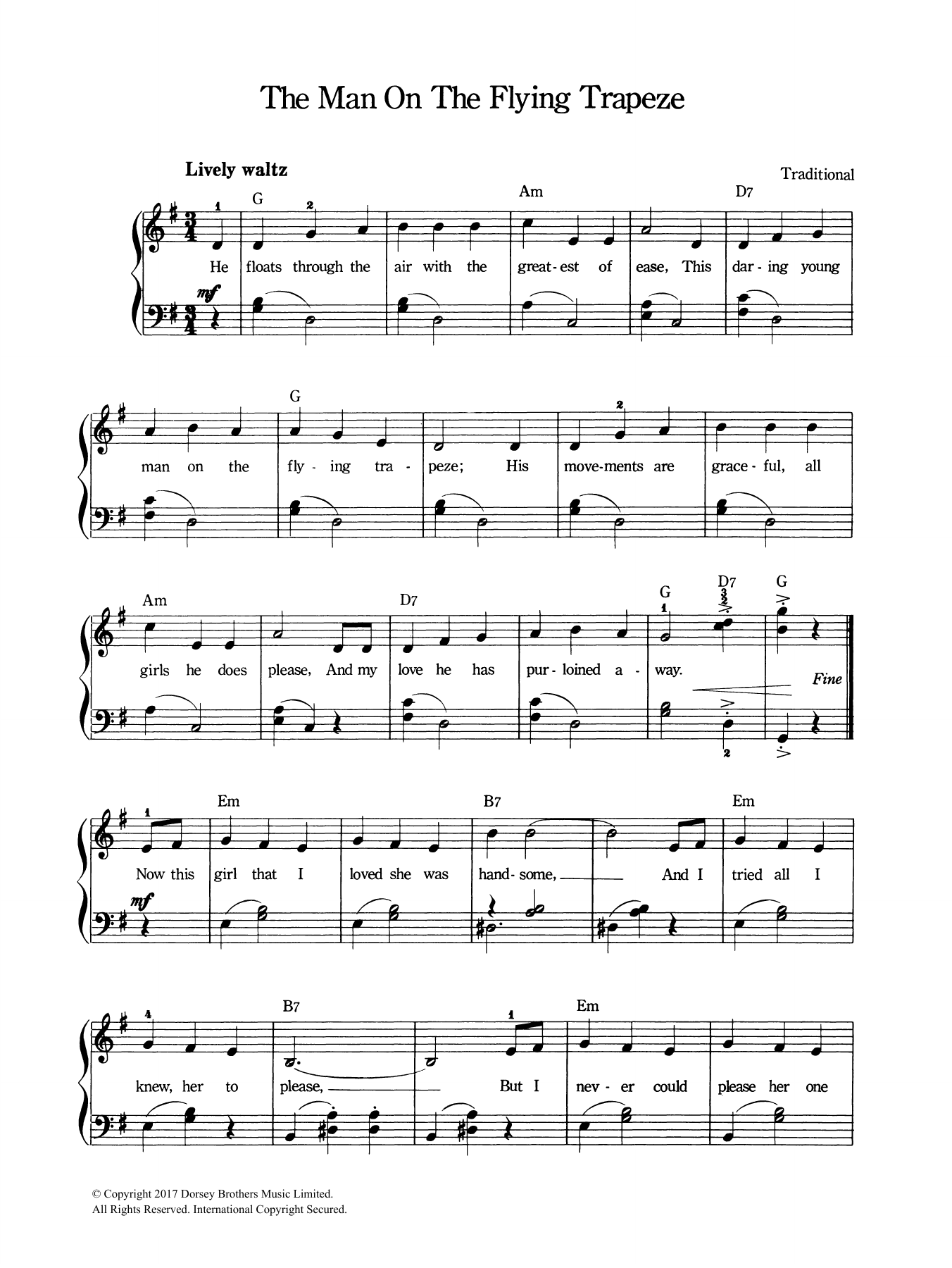 Traditional The Man On The Flying Trapeze Sheet Music Notes & Chords for Piano & Vocal - Download or Print PDF