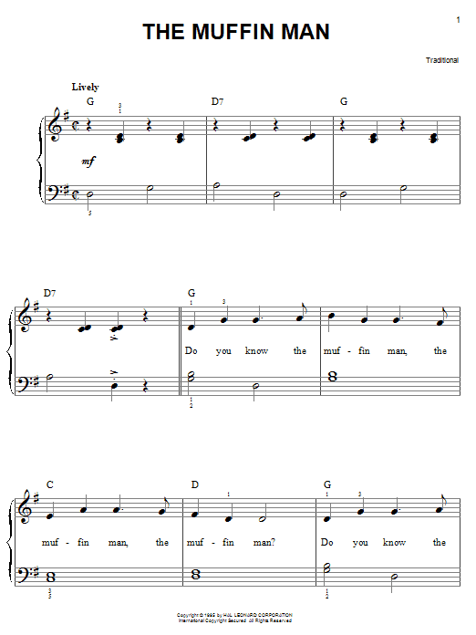 Traditional The Muffin Man Sheet Music Notes & Chords for Easy Piano - Download or Print PDF