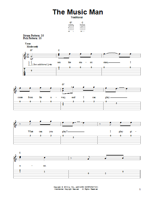 Traditional The Music Man Sheet Music Notes & Chords for Easy Guitar Tab - Download or Print PDF