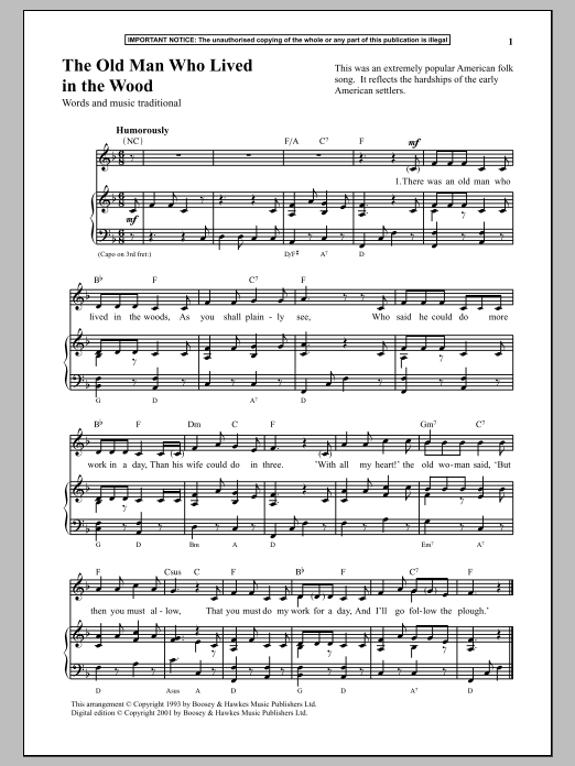 Traditional The Old Man Who Lived In The Wood Sheet Music Notes & Chords for Piano - Download or Print PDF