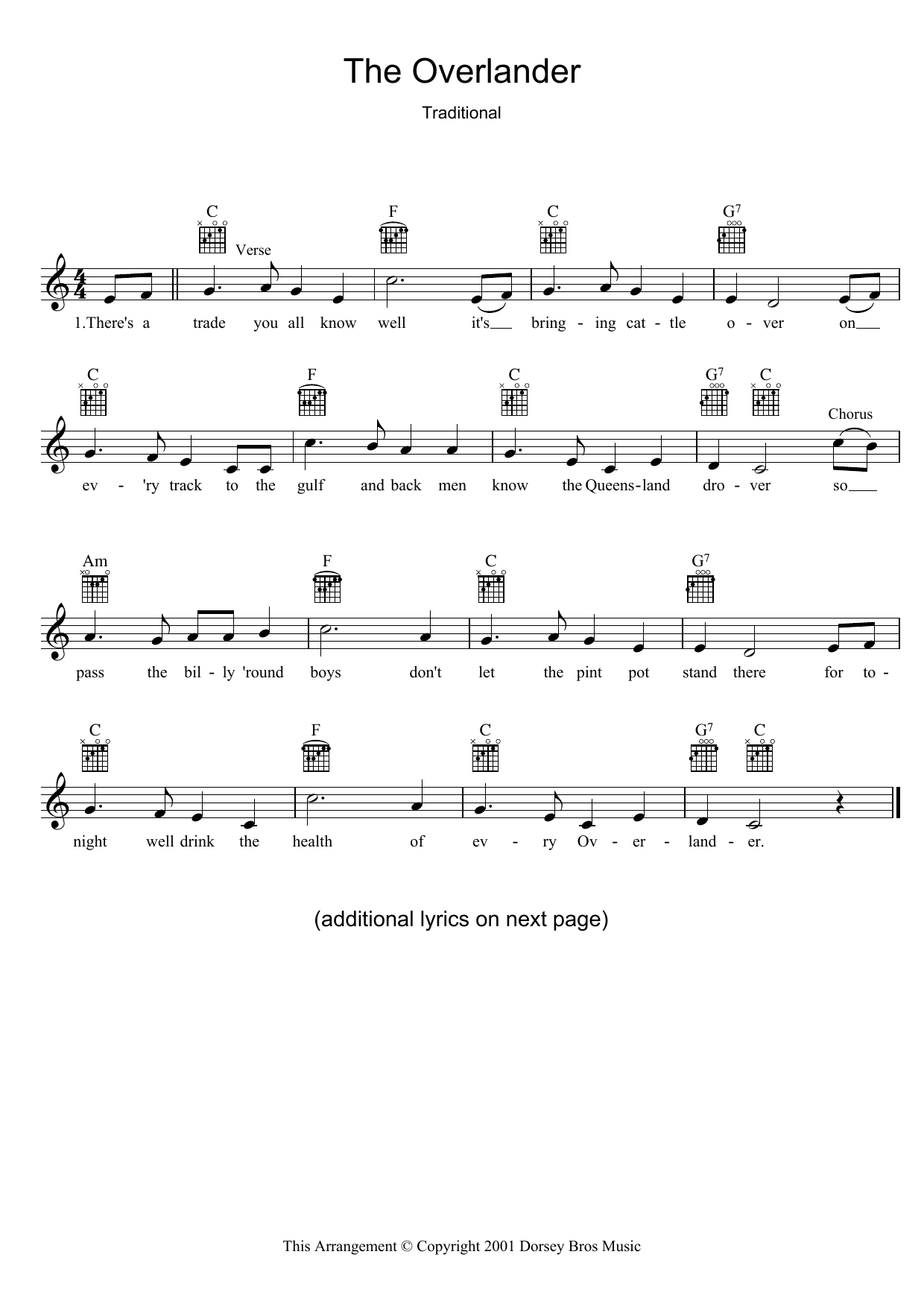 Traditional The Overlander Sheet Music Notes & Chords for Melody Line, Lyrics & Chords - Download or Print PDF