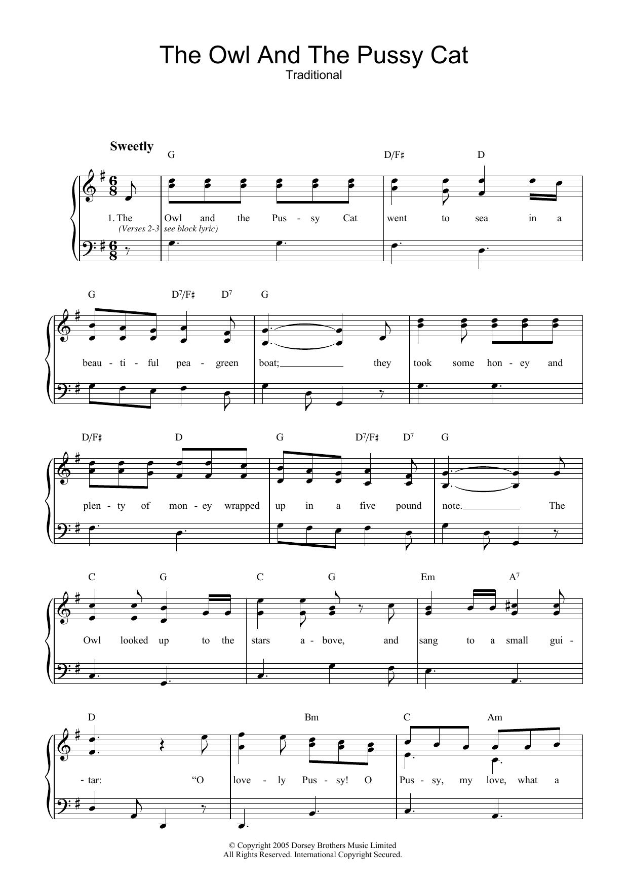 Traditional The Owl And The Pussy Cat Sheet Music Notes & Chords for Piano & Vocal - Download or Print PDF