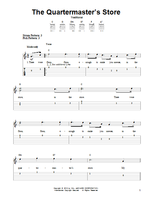 Traditional The Quartermaster's Store Sheet Music Notes & Chords for Easy Guitar Tab - Download or Print PDF