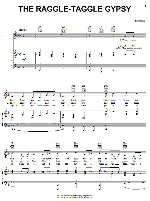 Traditional The Raggle Taggle Gypsy Sheet Music Notes & Chords for Piano, Vocal & Guitar (Right-Hand Melody) - Download or Print PDF