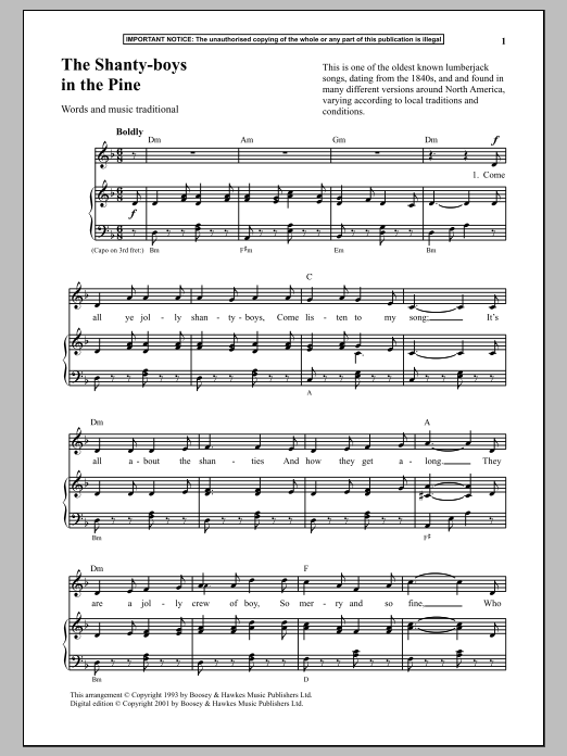 Traditional The Shanty - Boys In The Pine Sheet Music Notes & Chords for Piano - Download or Print PDF