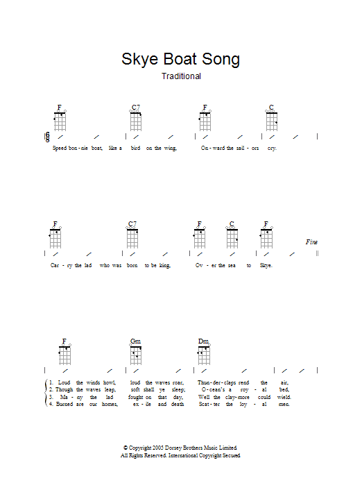 Traditional The Skye Boat Song Sheet Music Notes & Chords for Ukulele with strumming patterns - Download or Print PDF