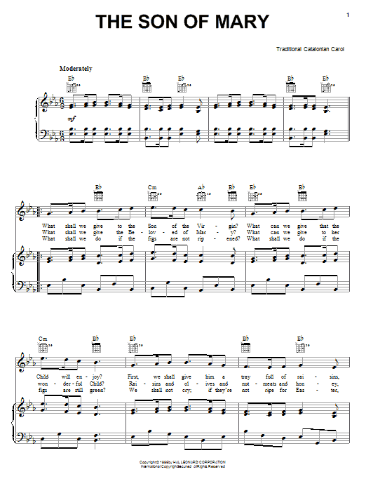 Traditional The Son Of Mary Sheet Music Notes & Chords for Piano, Vocal & Guitar (Right-Hand Melody) - Download or Print PDF