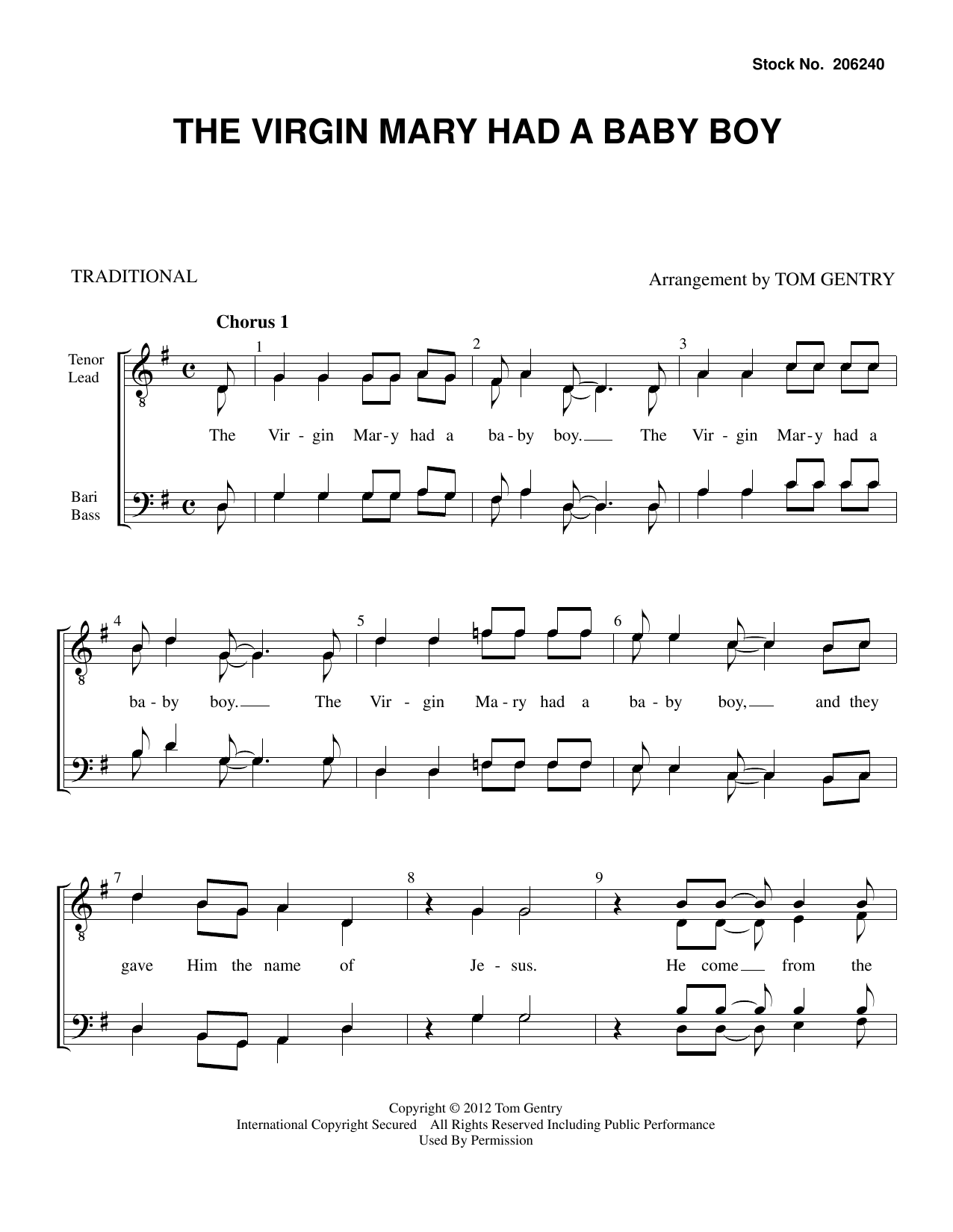 Traditional The Virgin Mary had a Baby Boy (arr. Tom Gentry) Sheet Music Notes & Chords for TTBB Choir - Download or Print PDF