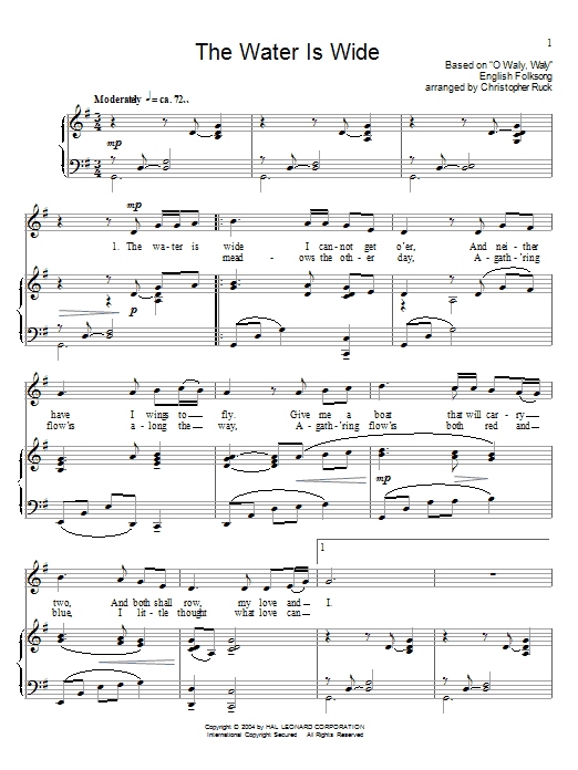 Traditional The Water Is Wide Sheet Music Notes & Chords for Piano, Vocal & Guitar (Right-Hand Melody) - Download or Print PDF