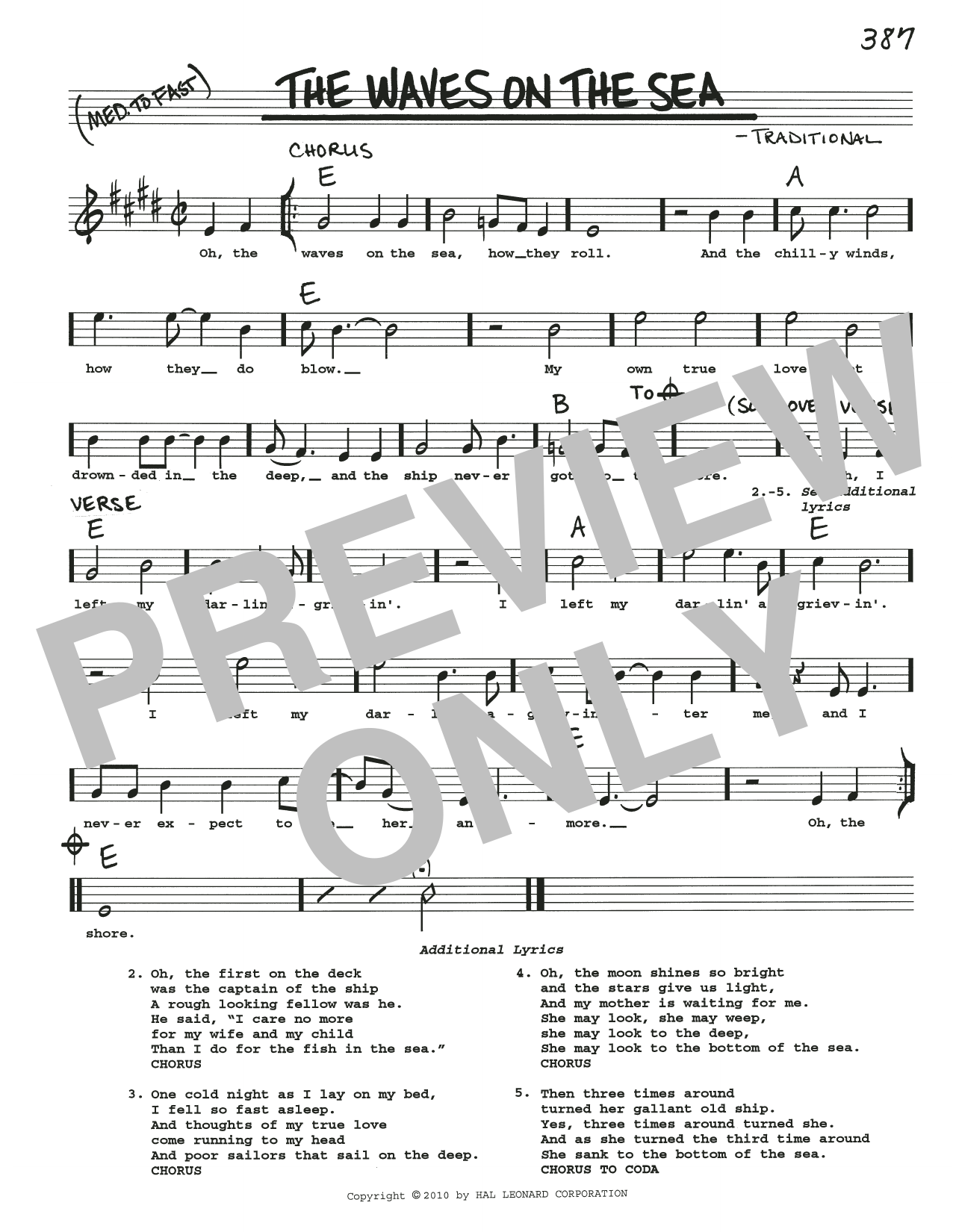 Traditional The Waves On The Sea Sheet Music Notes & Chords for Real Book – Melody, Lyrics & Chords - Download or Print PDF