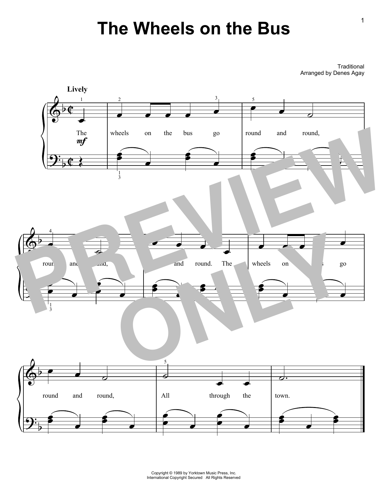 Traditional The Wheels On The Bus (arr. Denes Agay) Sheet Music Notes & Chords for Easy Piano - Download or Print PDF