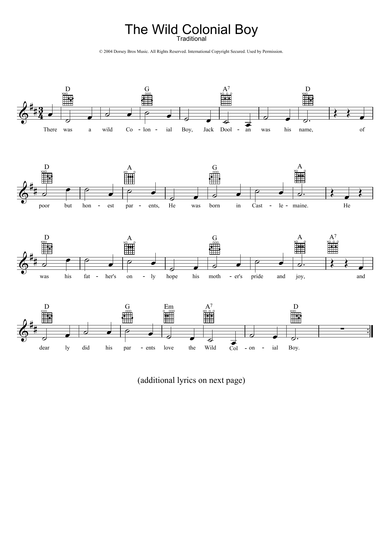 Traditional The Wild Colonial Boy Sheet Music Notes & Chords for Lead Sheet / Fake Book - Download or Print PDF