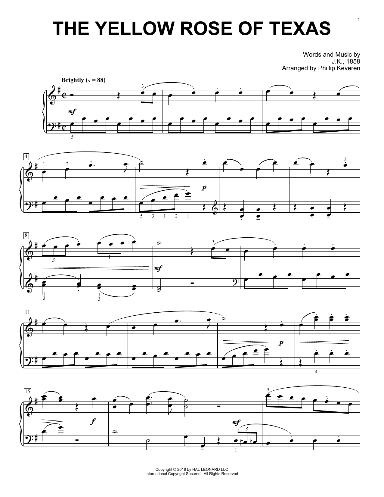 Traditional The Yellow Rose Of Texas [Classical version] (arr. Phillip Keveren) Sheet Music Notes & Chords for Piano - Download or Print PDF