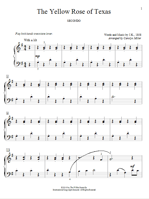 Traditional The Yellow Rose Of Texas sheet music notes and chords. Download Printable PDF.