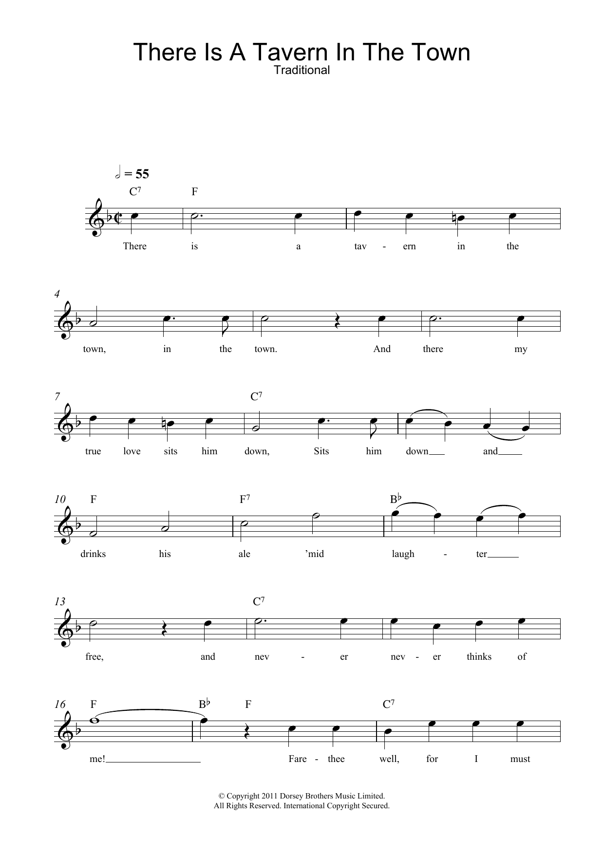 Traditional There Is A Tavern In The Town Sheet Music Notes & Chords for Melody Line, Lyrics & Chords - Download or Print PDF
