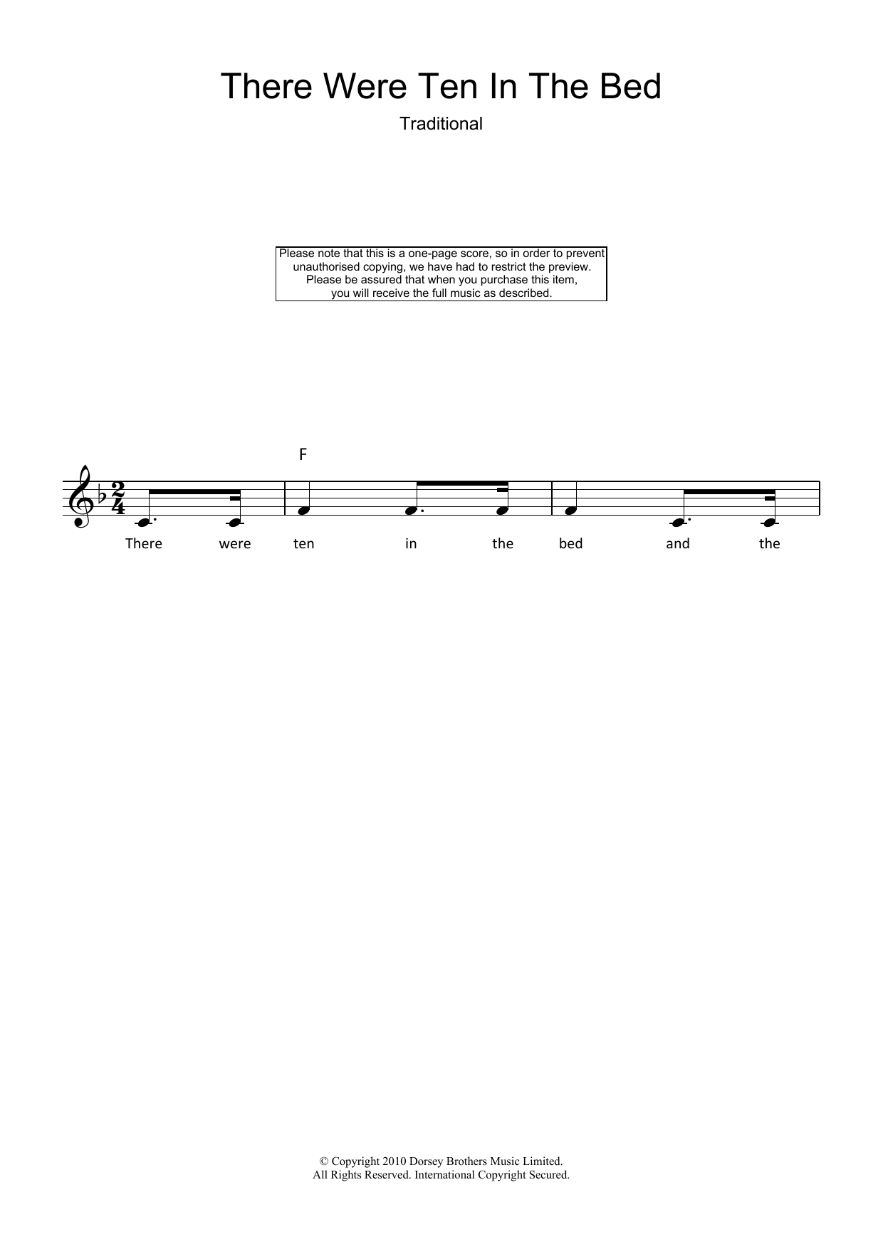 Traditional There Were Ten In The Bed Sheet Music Notes & Chords for Melody Line, Lyrics & Chords - Download or Print PDF