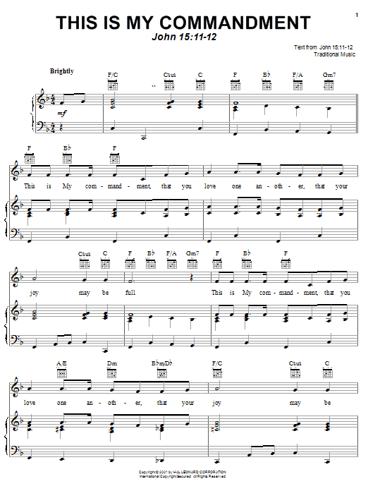 Traditional This Is My Commandment Sheet Music Notes & Chords for Piano, Vocal & Guitar (Right-Hand Melody) - Download or Print PDF