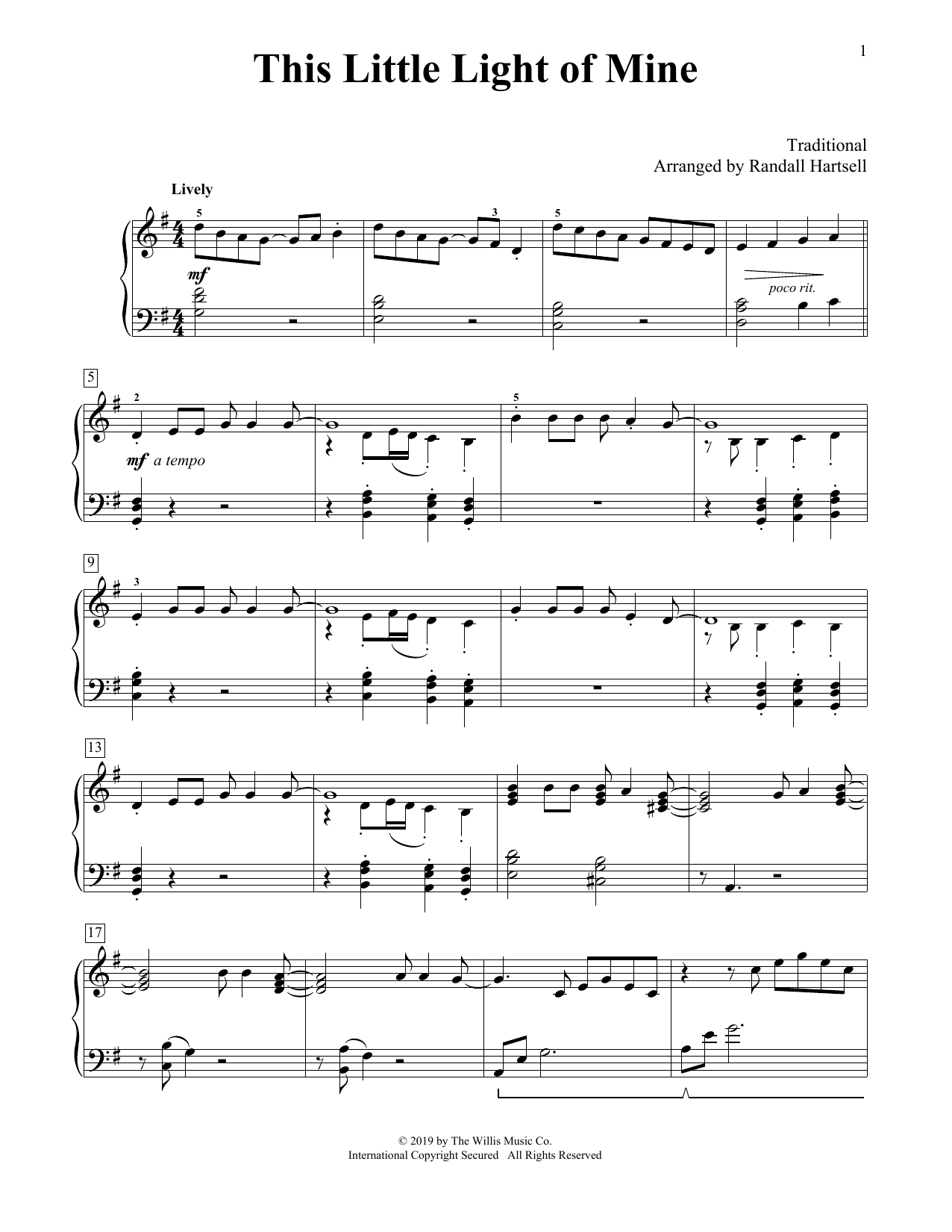 Traditional This Little Light Of Mine (arr. Randall Hartsell) Sheet Music Notes & Chords for Educational Piano - Download or Print PDF
