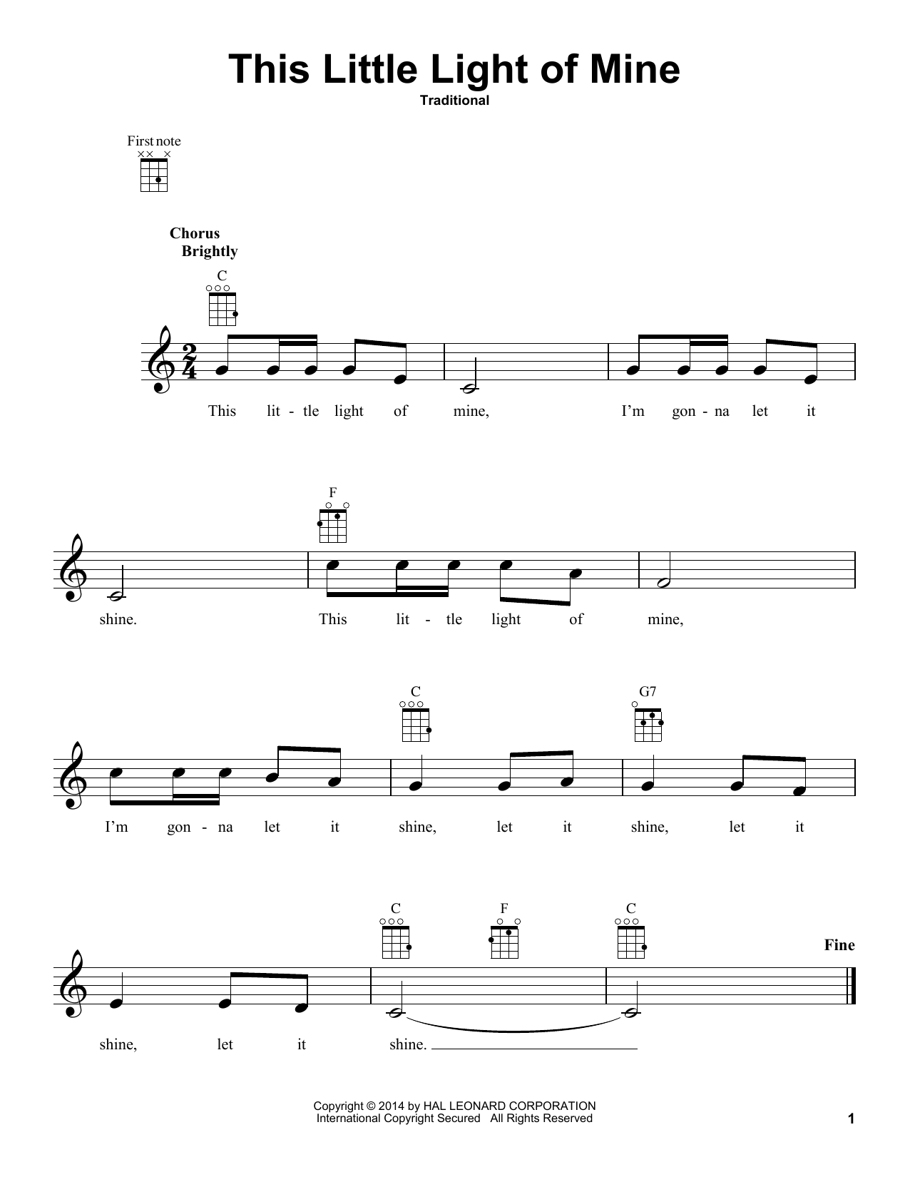 Traditional This Little Light Of Mine Sheet Music Notes & Chords for Lead Sheet / Fake Book - Download or Print PDF