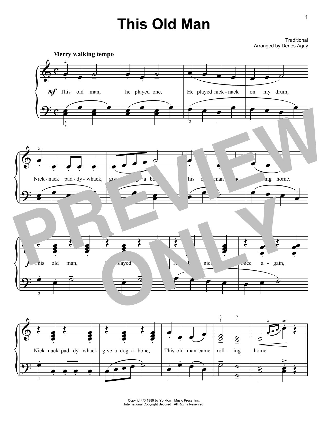 Traditional This Old Man (arr. Denes Agay) Sheet Music Notes & Chords for Easy Piano - Download or Print PDF