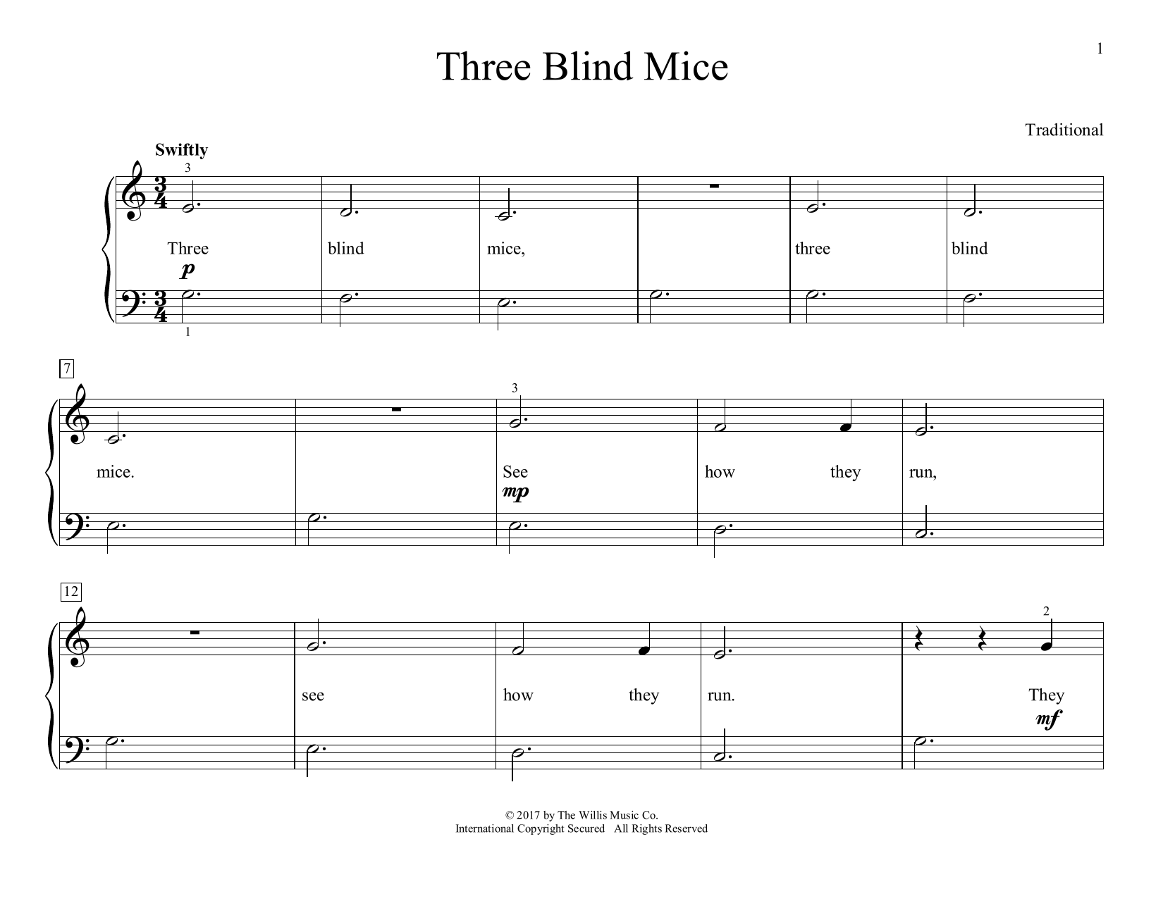 Traditional Three Blind Mice (arr. Christopher Hussey) Sheet Music Notes & Chords for Educational Piano - Download or Print PDF