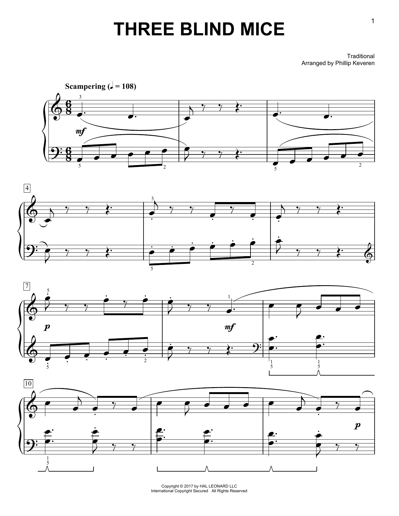 Traditional Three Blind Mice [Classical version] (arr. Phillip Keveren) Sheet Music Notes & Chords for Easy Piano - Download or Print PDF