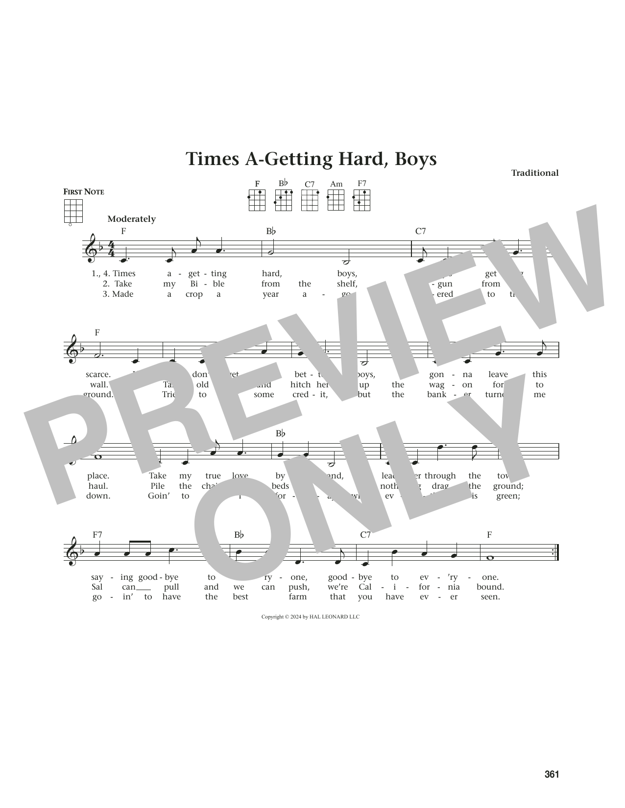 Traditional Times A-Getting Hard, Boys (from The Daily Ukulele) (arr. Jim Beloff) Sheet Music Notes & Chords for Ukulele - Download or Print PDF