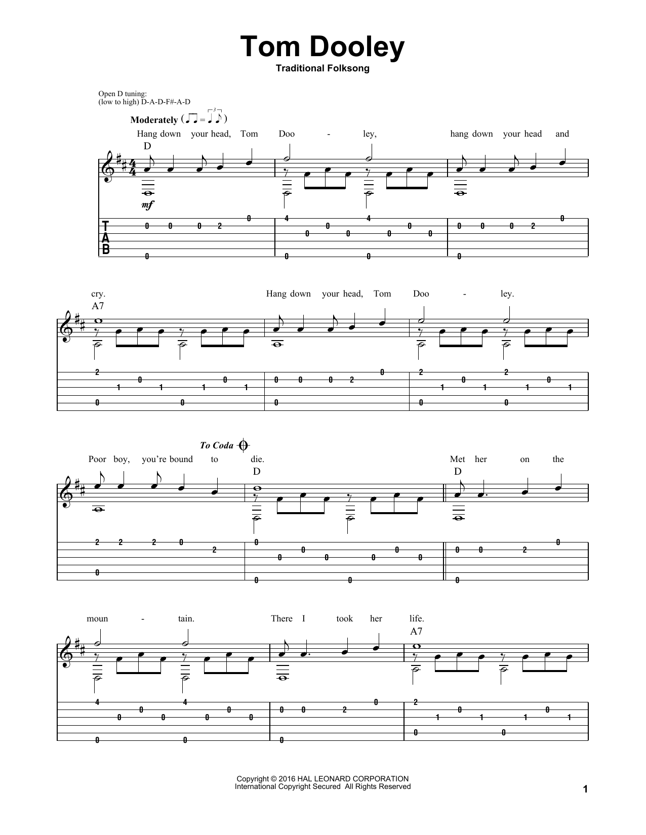 Mark Phillips Tom Dooley Sheet Music Notes & Chords for Guitar Tab - Download or Print PDF