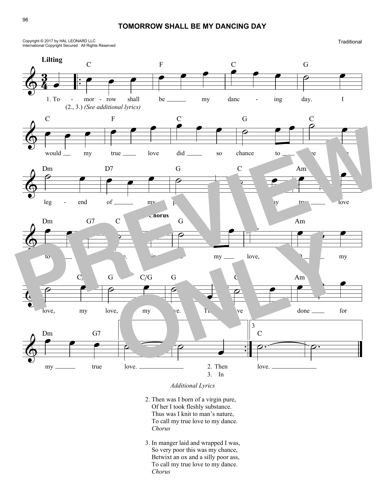 Traditional Tomorrow Shall Be My Dancing Day Sheet Music Notes & Chords for Melody Line, Lyrics & Chords - Download or Print PDF