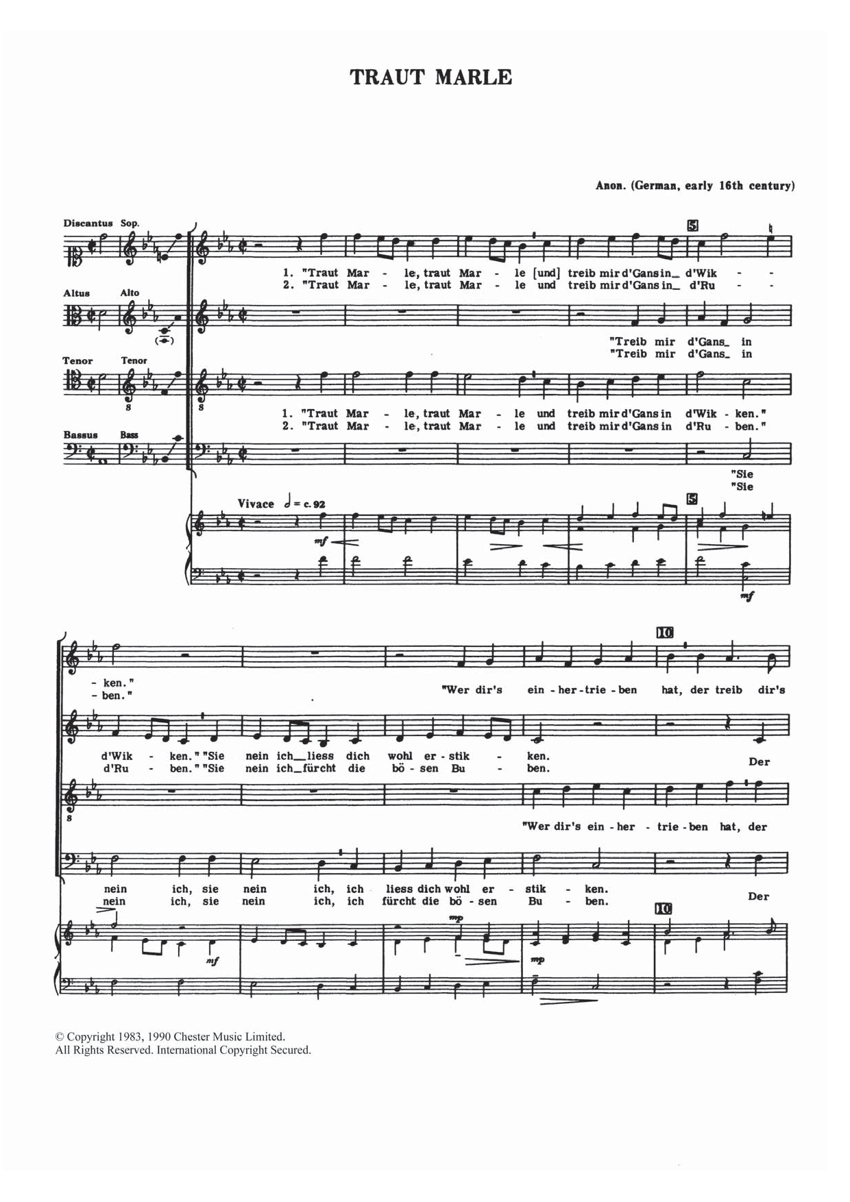 Traditional Traut Marle Sheet Music Notes & Chords for Choir - Download or Print PDF