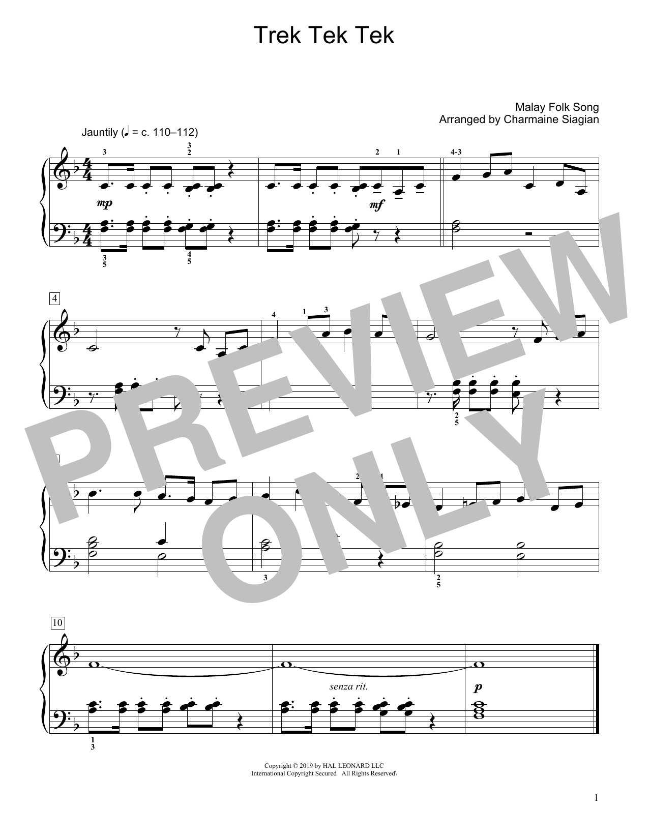 Traditional Trek Tek Tek (arr. Charmaine Siagian) Sheet Music Notes & Chords for Educational Piano - Download or Print PDF