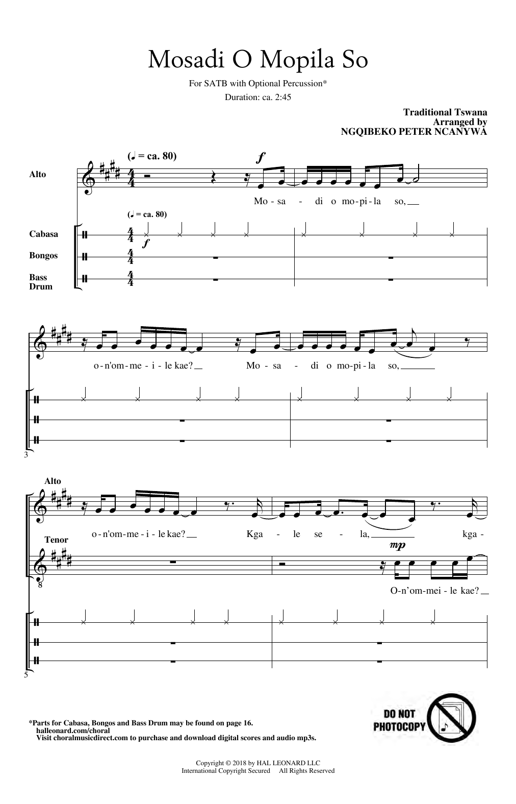 Traditional Tswana Mosadi O Moplisa So (arr. Peter Ncanywa) Sheet Music Notes & Chords for SATB Choir - Download or Print PDF