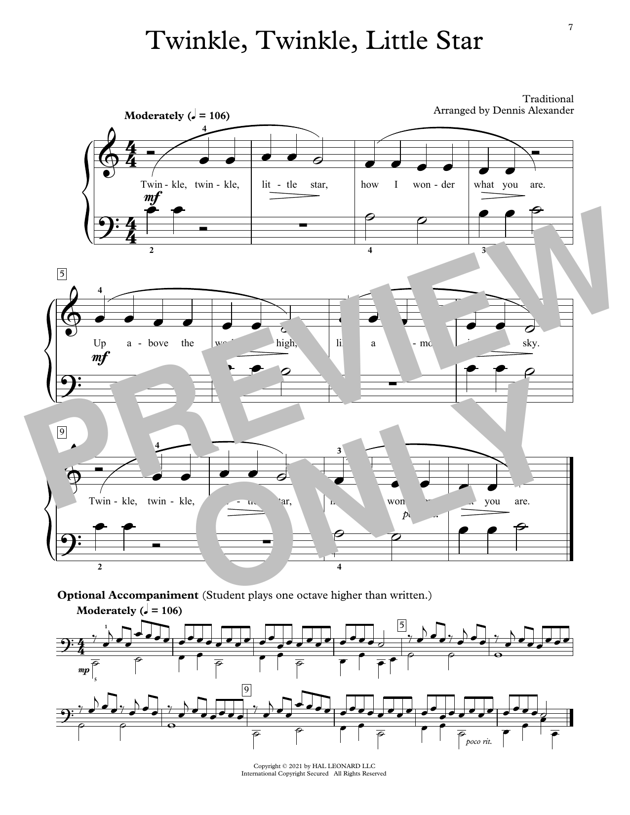 Traditional Twinkle, Twinkle Little Star (arr. Dennis Alexander) Sheet Music Notes & Chords for Educational Piano - Download or Print PDF