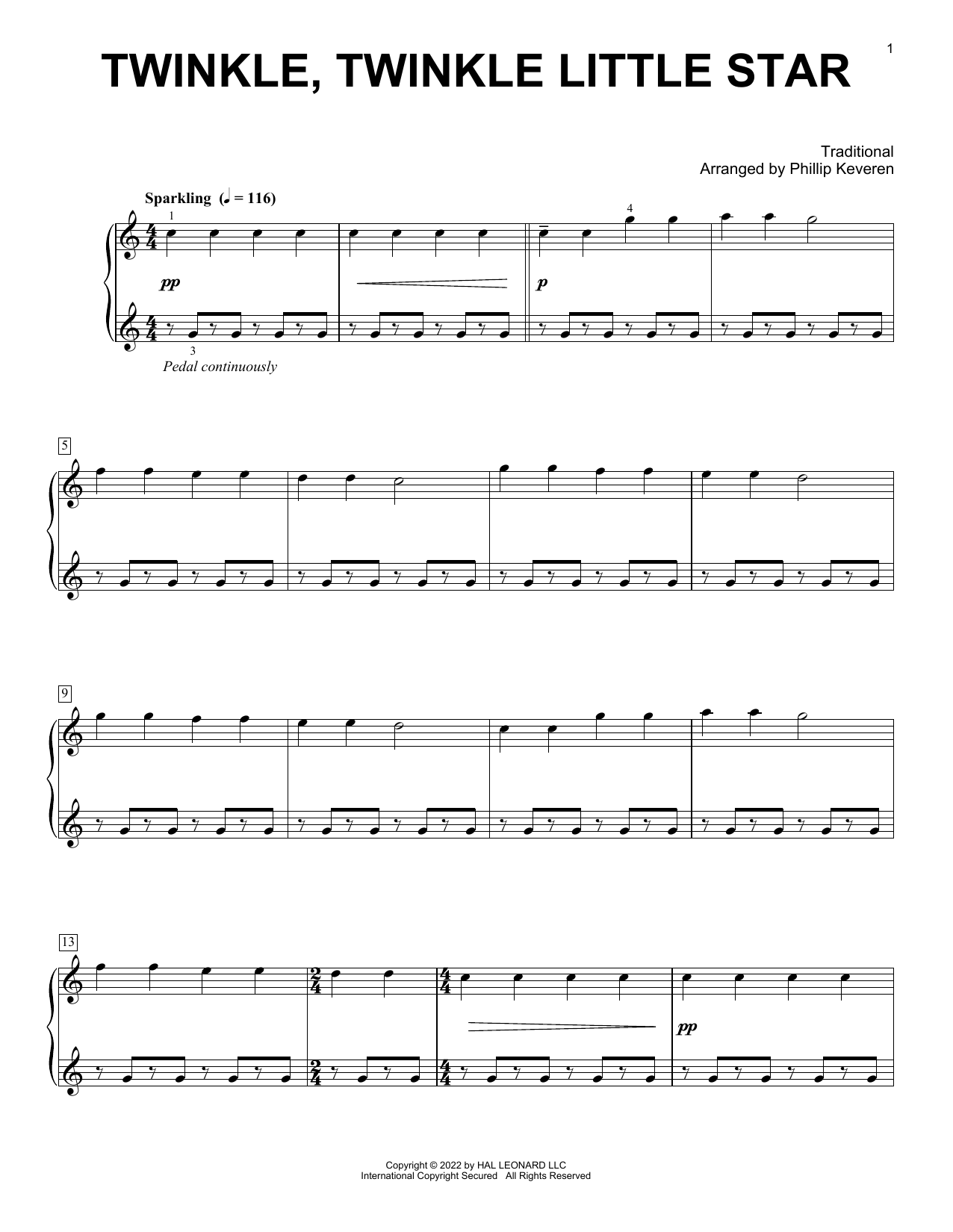 Traditional Twinkle, Twinkle Little Star (arr. Phillip Keveren) Sheet Music Notes & Chords for Piano Solo - Download or Print PDF