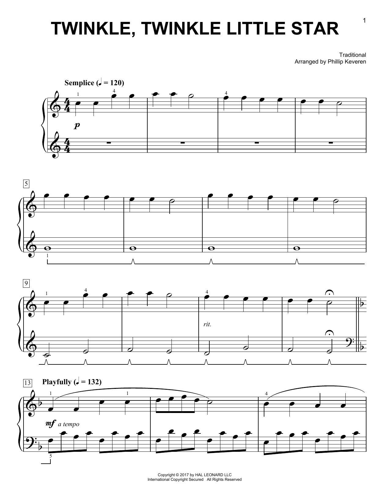 Traditional Twinkle, Twinkle Little Star [Classical version] (arr. Phillip Keveren) Sheet Music Notes & Chords for Easy Piano - Download or Print PDF