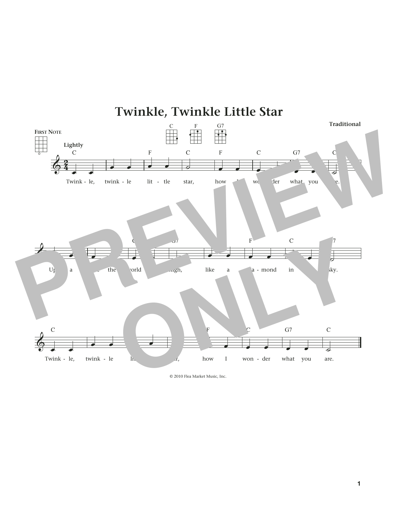 Traditional Twinkle, Twinkle Little Star (from The Daily Ukulele) (arr. Liz and Jim Beloff) Sheet Music Notes & Chords for Ukulele - Download or Print PDF