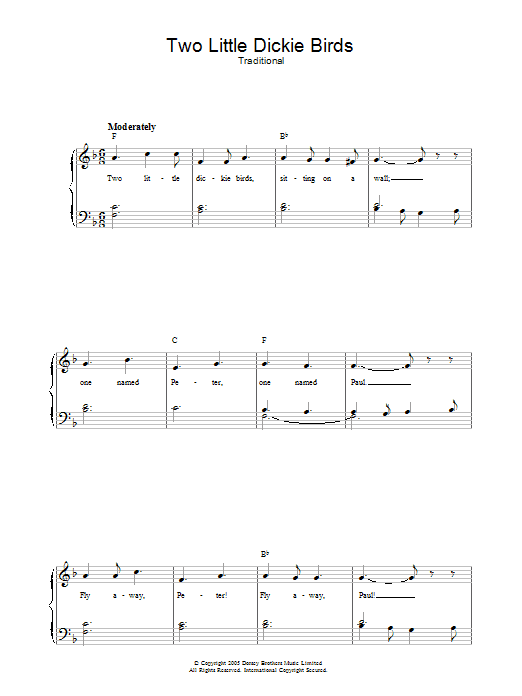 Traditional Two Little Dickie Birds Sheet Music Notes & Chords for Piano & Vocal - Download or Print PDF