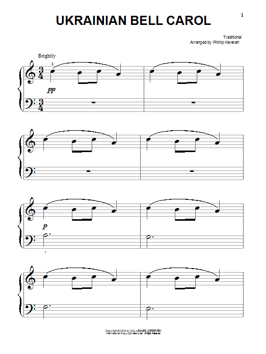 Traditional Ukrainian Bell Carol Sheet Music Notes & Chords for Piano (Big Notes) - Download or Print PDF