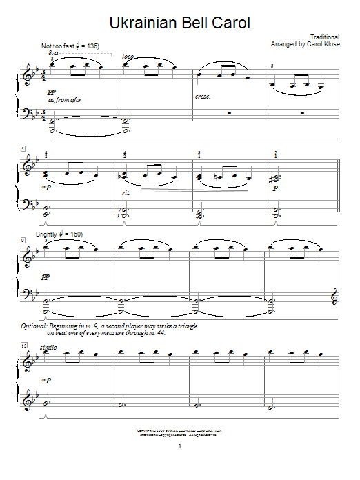 Traditional Ukrainian Bell Carol Sheet Music Notes & Chords for Easy Piano - Download or Print PDF