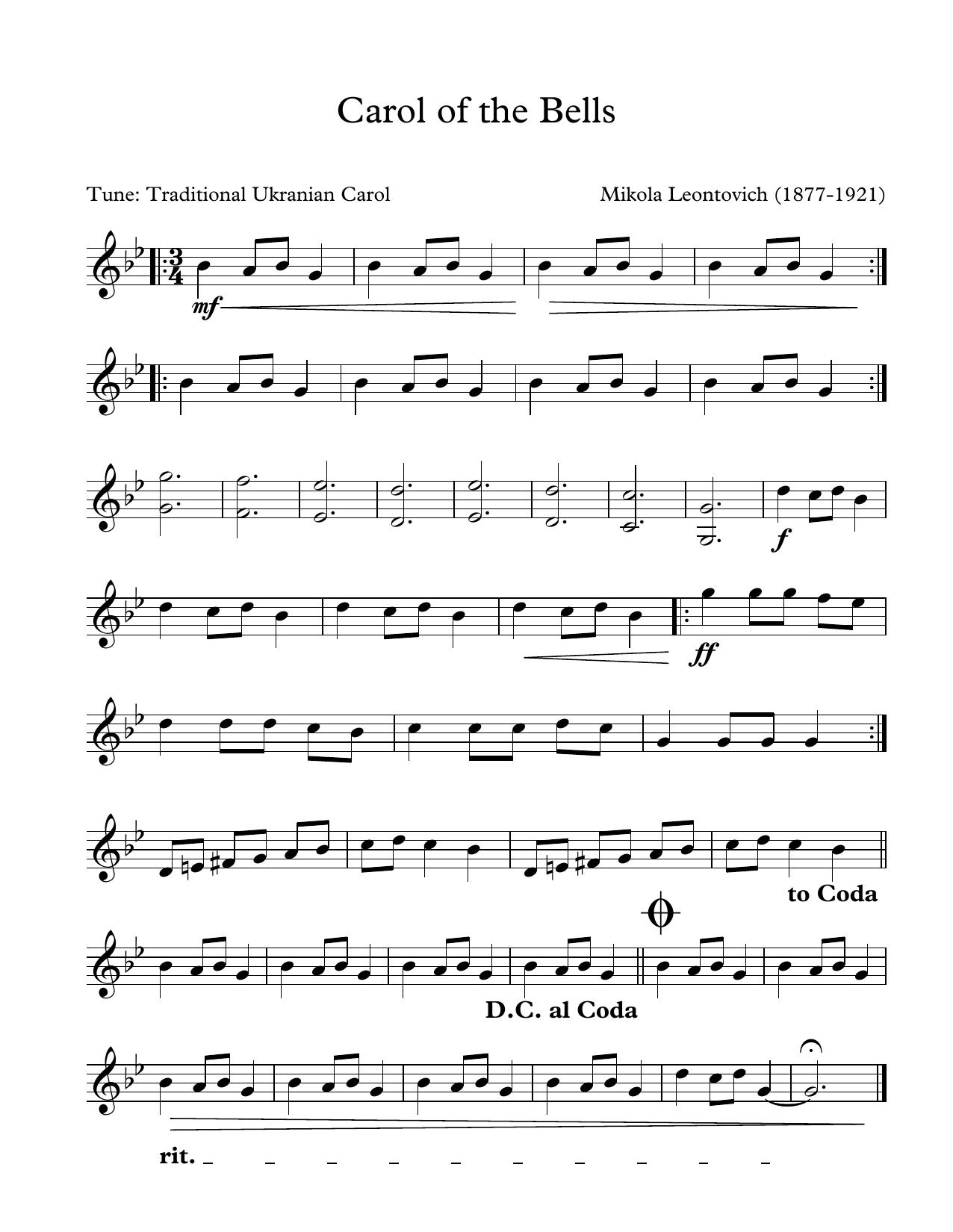 Traditional Ukranian Carol Carol Of The Bells (arr. Patrick Roulet) Sheet Music Notes & Chords for Marimba Solo - Download or Print PDF