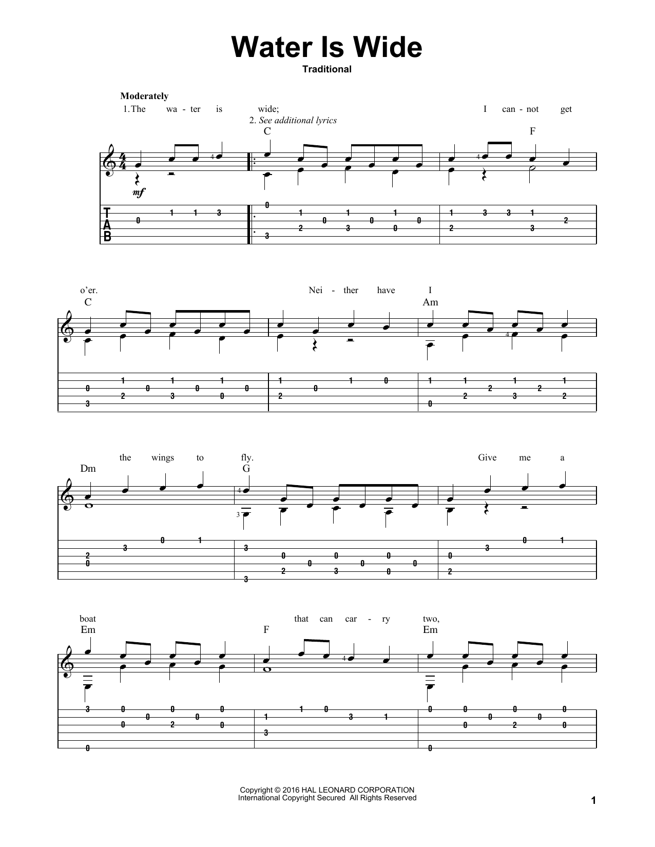 Mark Phillips Water Is Wide Sheet Music Notes & Chords for Guitar Tab - Download or Print PDF