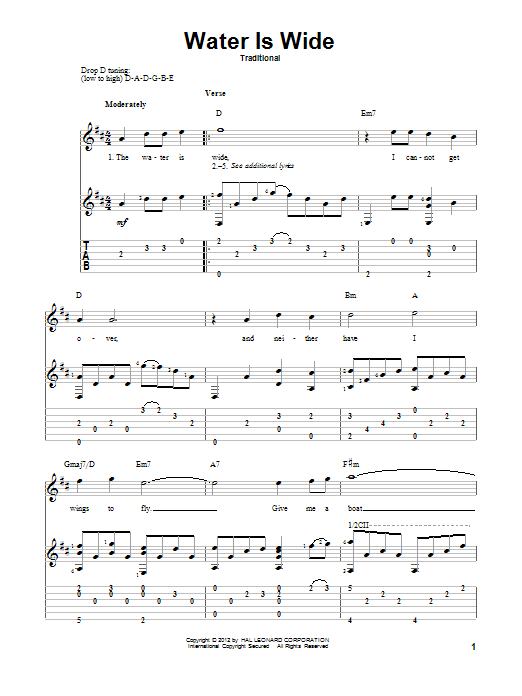 Traditional Water Is Wide Sheet Music Notes & Chords for Guitar Tab - Download or Print PDF