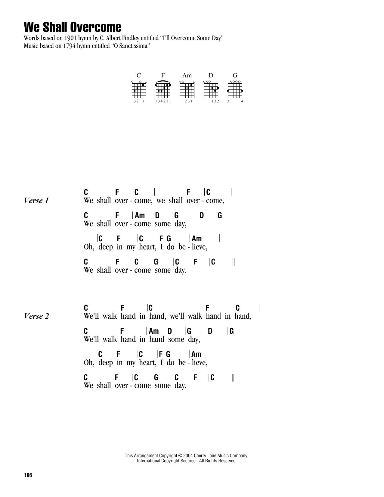 Traditional We Shall Overcome Sheet Music Notes & Chords for Lyrics & Chords - Download or Print PDF