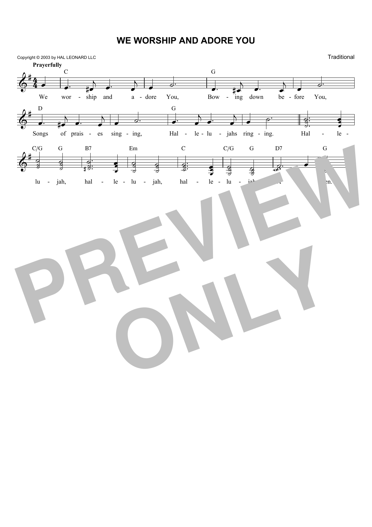 Traditional We Worship And Adore You Sheet Music Notes & Chords for Melody Line, Lyrics & Chords - Download or Print PDF